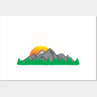 Sunset Mountains in Forest Posters and Art